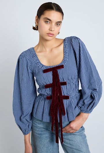 dakota blouse - blue check from Damson Madder