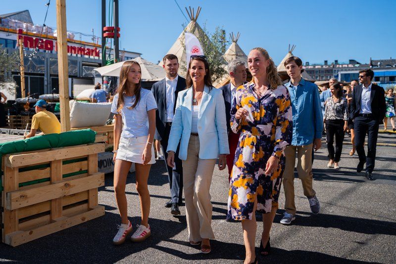 Princess Marie in blue blazer with Countess Athena and Count Henrik at Copenhagen Cooking Festival