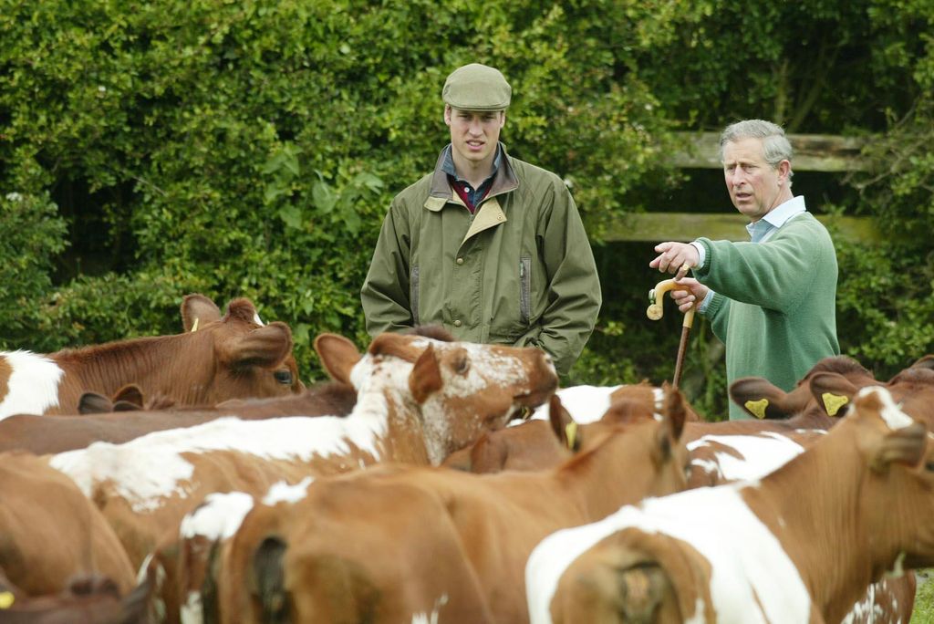 Prince William with his father, King Charles during a visit to Duchy Home Farm in Gloucestershire.
