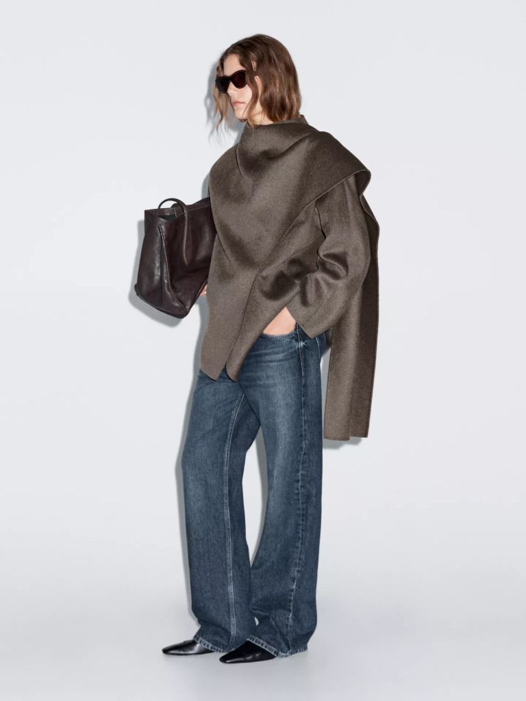 Mid-length Wool Blend Coat with Scarf