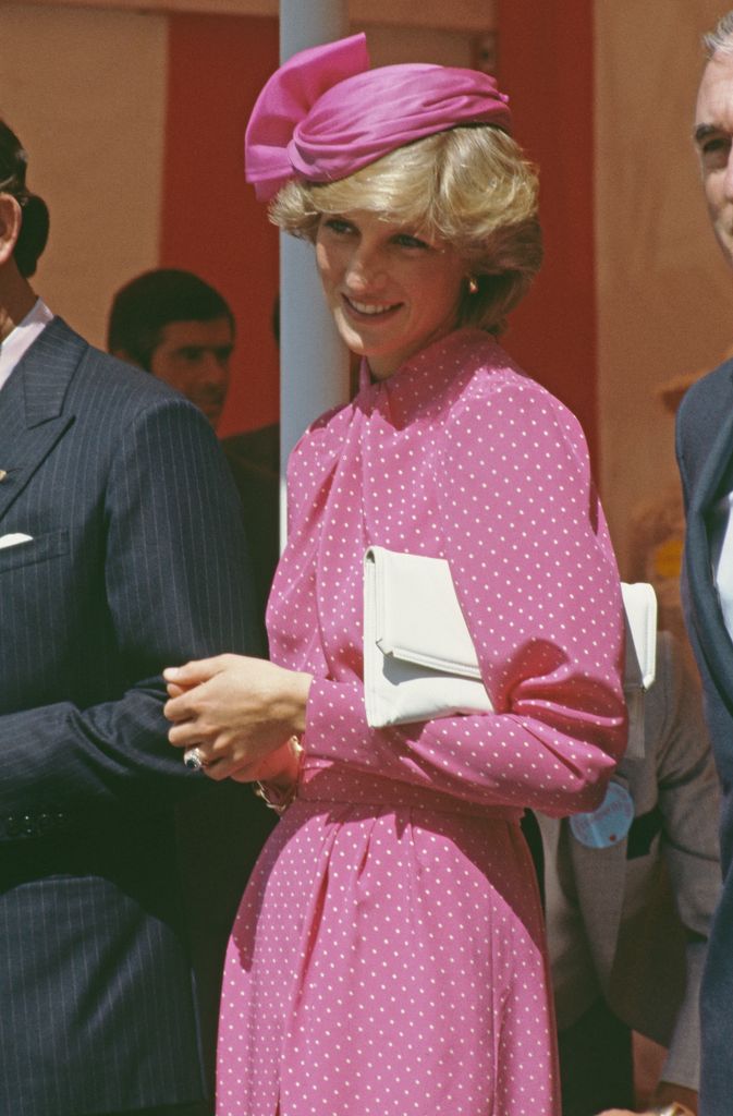 Princess Diana wearing pink polka dot dress
