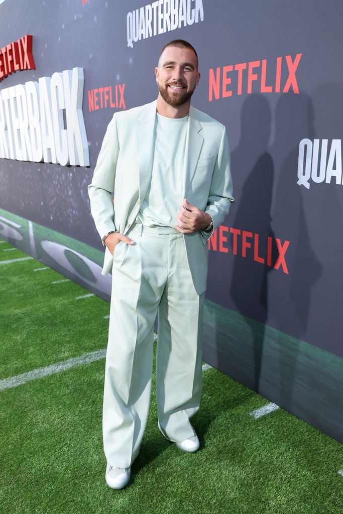  Travis Kelce attends the Netflix Premiere of "Quarterback" at Netflix Tudum Theater on July 11, 2023 in Los Angeles, California. (Photo by Randy Shropshire/Getty Images for Netflix)