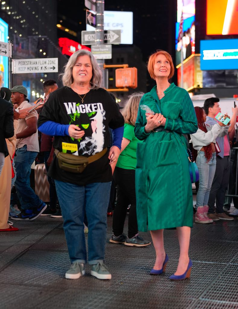  Rosie O'Donnell and Cynthia Nixon are seen filming on location for "And Just Like That" in Times Square on May 31, 2024 in New York City.