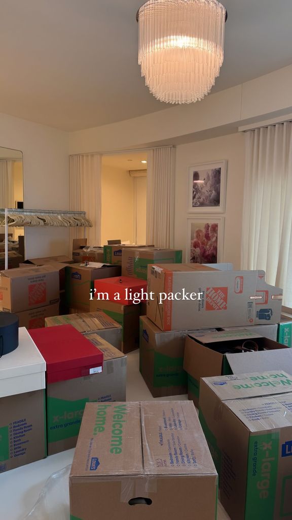 Nicola Peltz's packing boxes in her dressing room