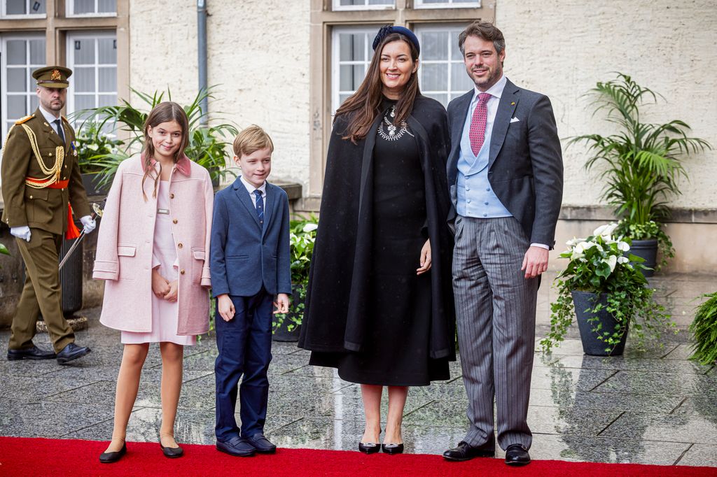 Prince Felix, Princess Claire, Princess Amalia and Prince Liam in a line on red carpet