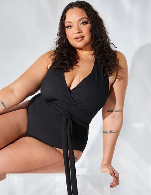 black wrap plus size swimsuit in the style 