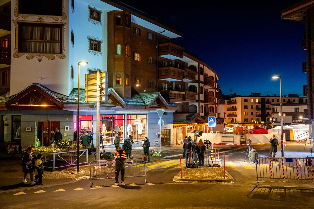 The street where a fire ripped through a crowded bar during New Year's Eve celebrations in the Alpine ski resort town of Crans-Montana on January 1, 2026