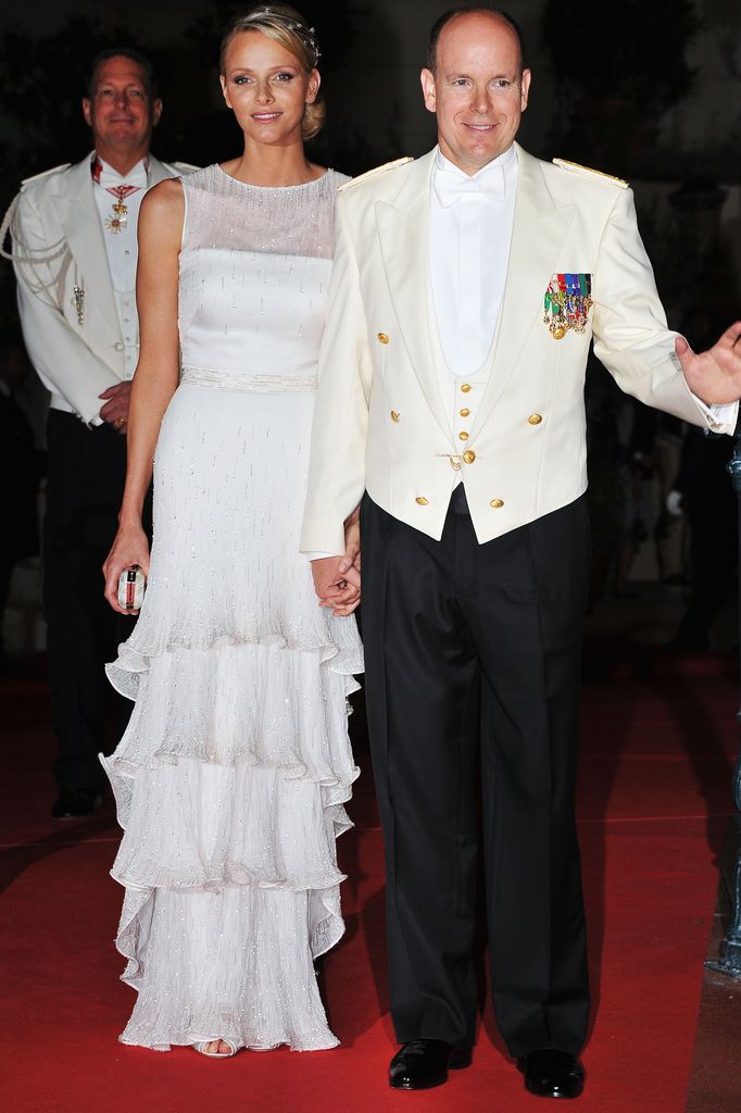 Princess Charlene of Monaco and Prince Albert II of Monaco attend a dinner at Opera terraces after their religious wedding ceremony 