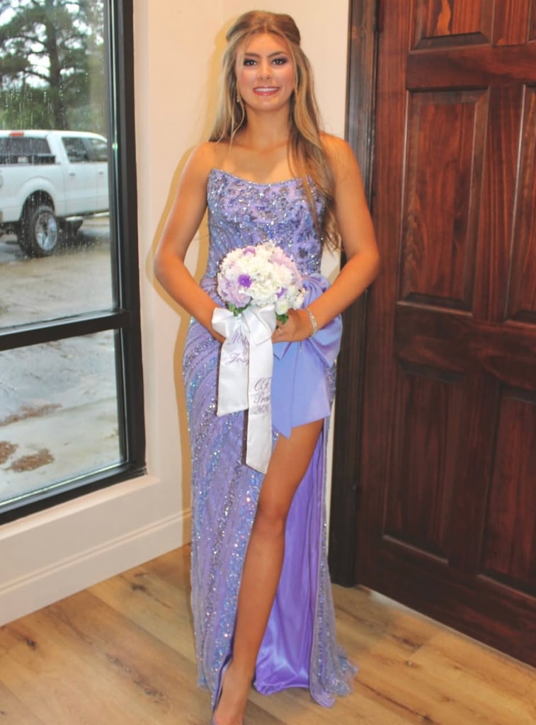 Photo shared by Jamie Lynn Spears on Instagram March 30, 2015 of her daughter Maddie Watson in a purple dress for her junior prom