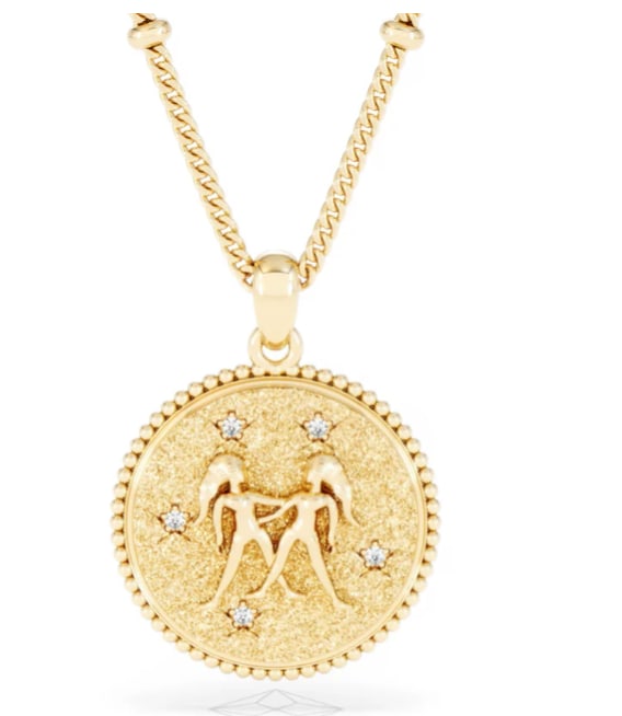 Zodiac Gemini Necklace Medallion Lab Grown 0.02ct in 18K Gold Vermeil