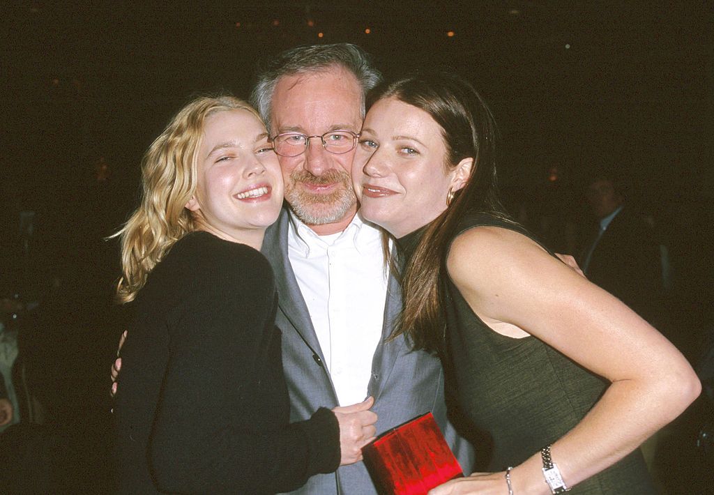 Gwyneth Paltrow poses with her godfather Steven Spielberg and Drew Barrymore