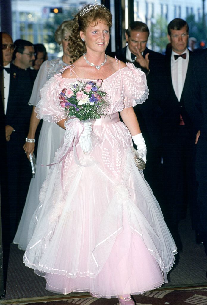 Sarah Ferguson wearing pink gown and York tiara in Canada in 1987