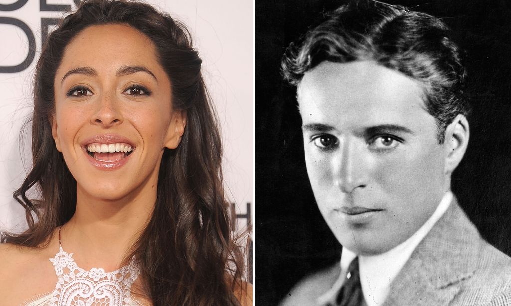 Oona Chaplin and Charlie Chaplin in a split image