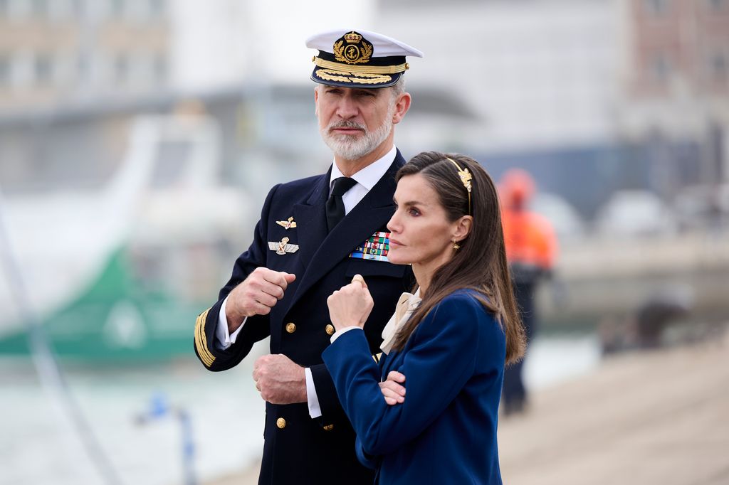 King Felipe VI of Spain and Queen Letizia of Spain attend the farewell of the training ship Juan Sebastian de Elcano