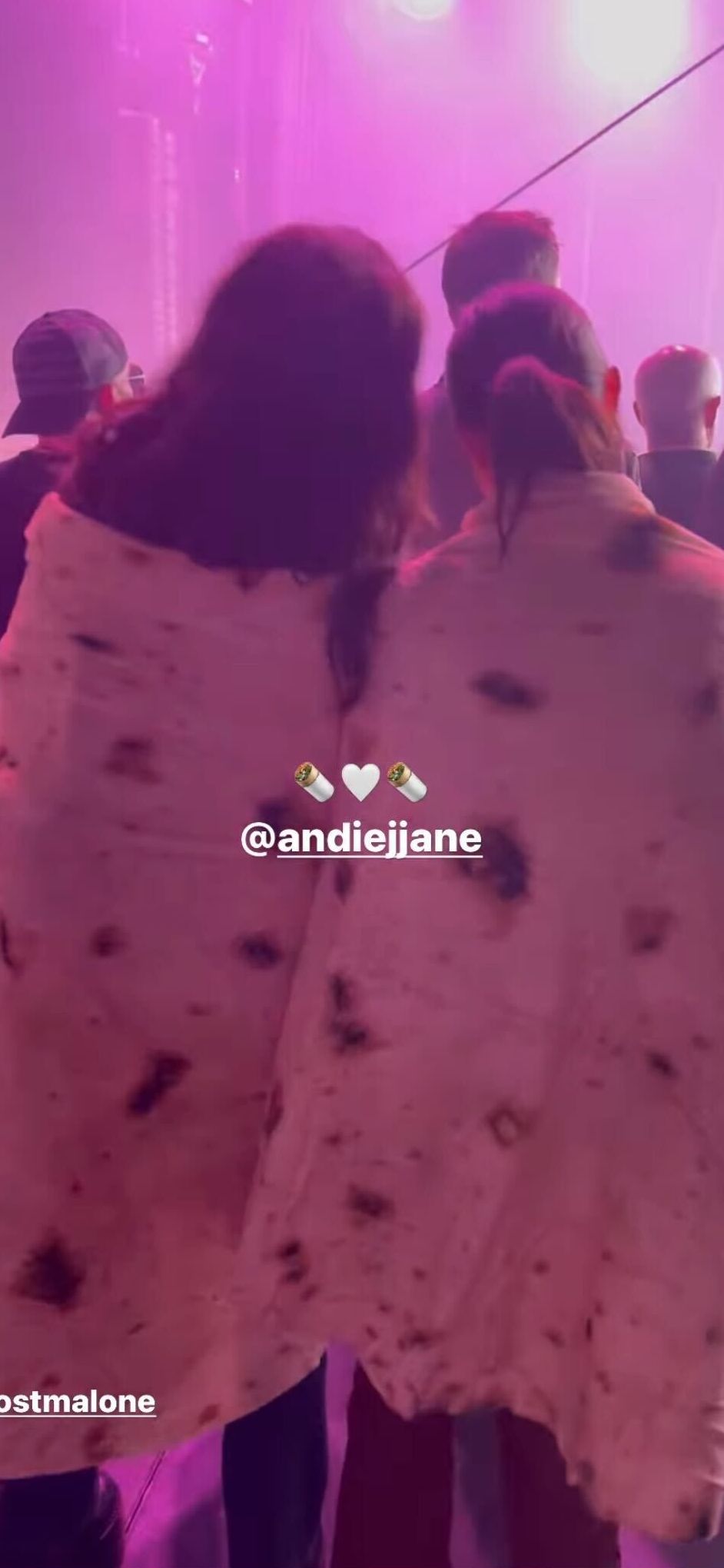 Nicola shared a video wearing a tortilla blanket watching Post Malone