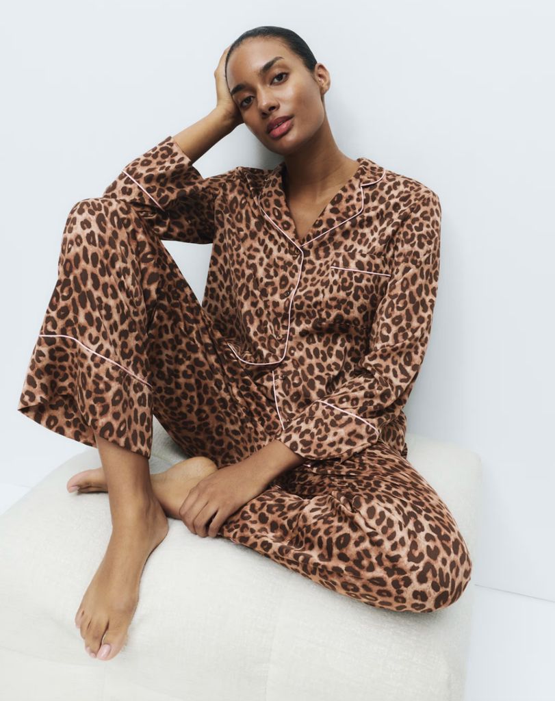 M&S Dream Satin Animal Print Revere Pyjama Set