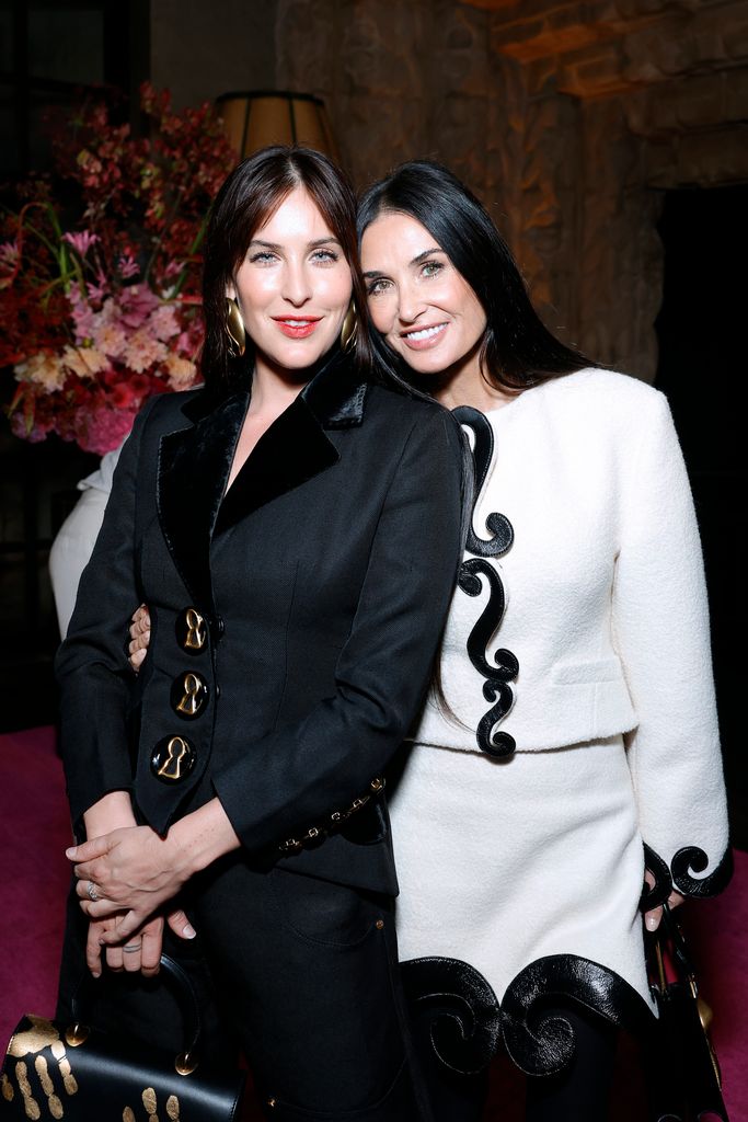 Scout Willis, wearing Schiaparelli, and Demi Moore, wearing Schiaparelli, are seen as Neiman Marcus Welcomes Schiaparelli's Daniel Roseberry to Los Angeles at John Sowden House on October 12, 2023 in Los Angeles, California.