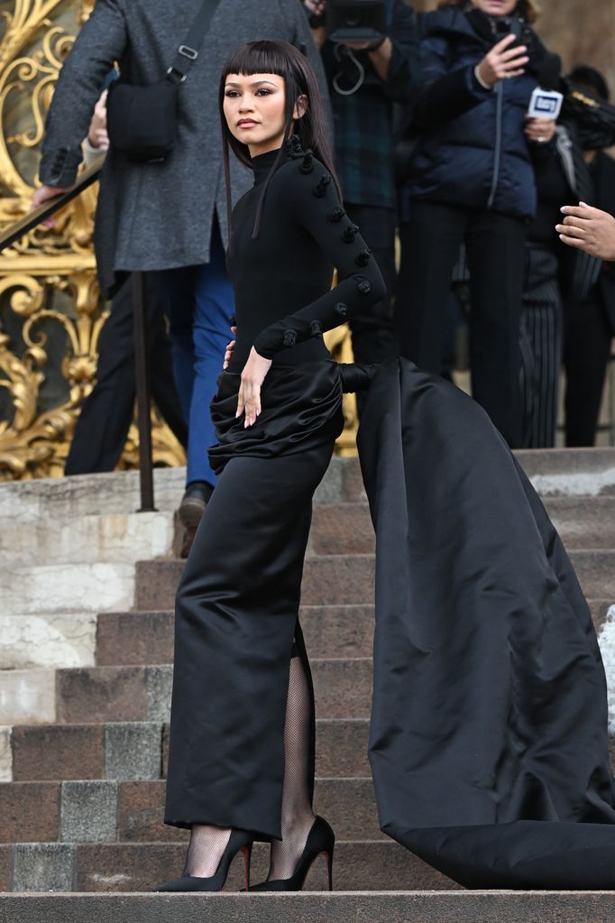 PARIS, FRANCE - JANUARY 22: Zendaya attends the Schiaparelli Haute Couture Spring/Summer 2024 show as part of Paris Fashion Week on January 22, 2024 in Paris, France. (Photo by Stephane Cardinale - Corbis/Corbis via Getty Images)