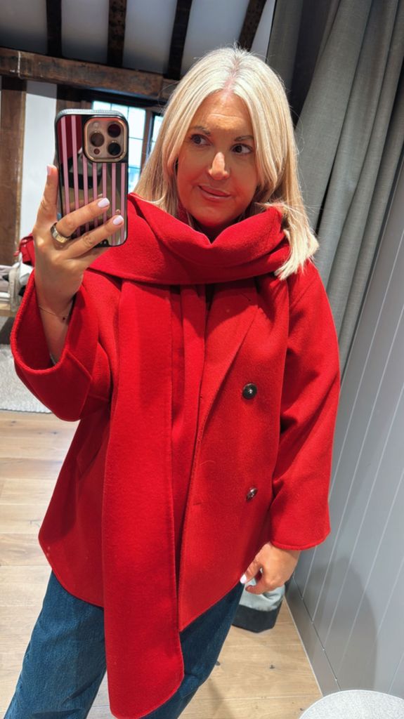 Leanne Bayley wearing scarf coat