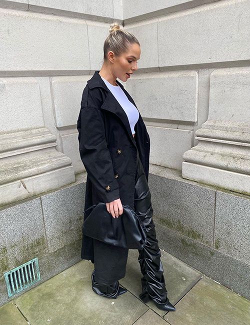 helen flanagan leather leggings trench