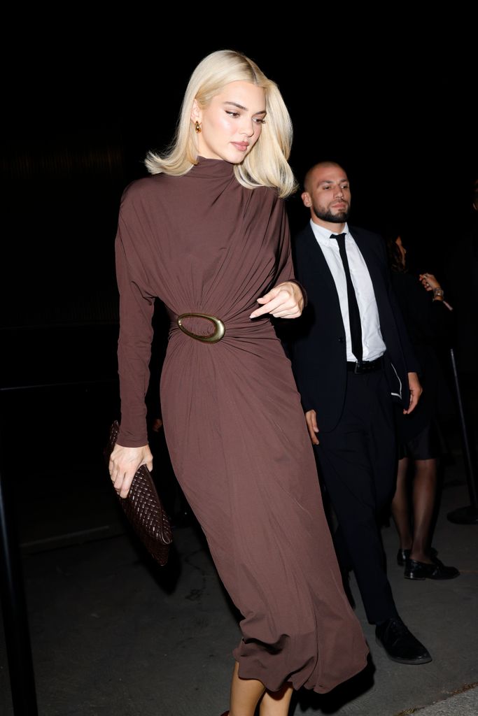 kendall jenner in bottega brown dress 