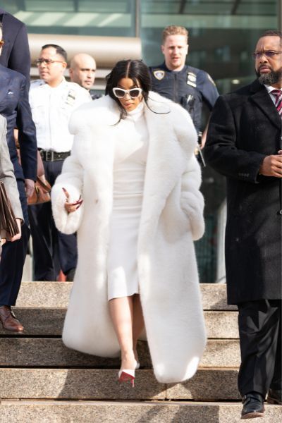 Cardi B s courtroom white coat and skin tight turtleneck outfit is next