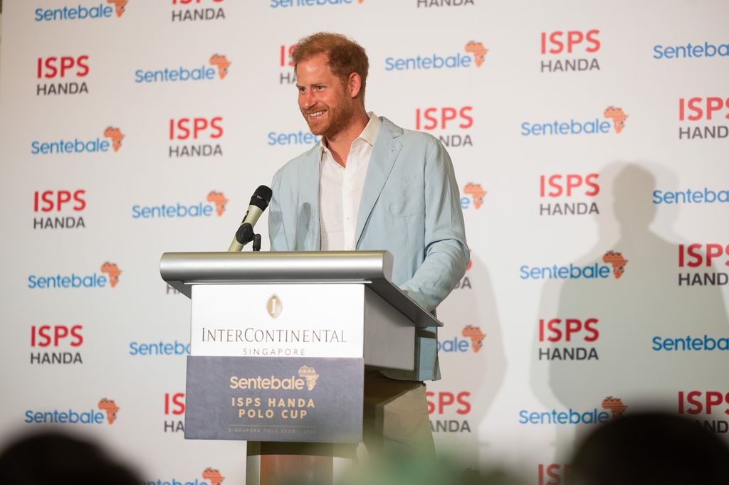 Prince Harry making a speech at the Singapore Polo Club