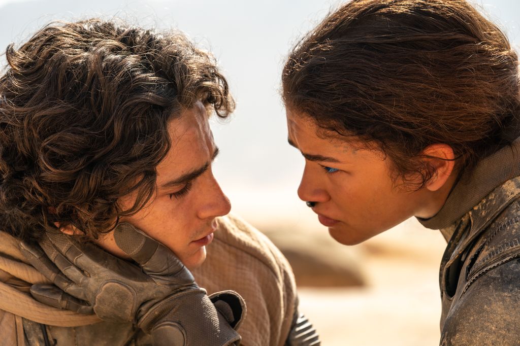 Timothée Chalamet and Zendaya pictured in Dune Part Two