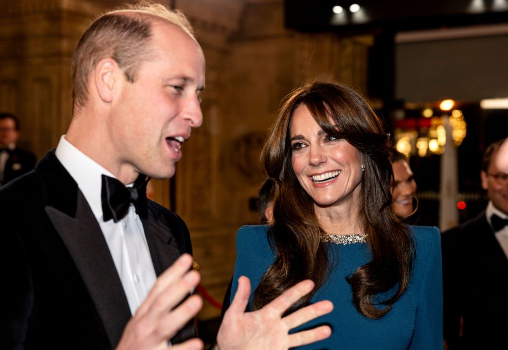 Kate Middleton smiling at Prince William at Royal Variety Performance