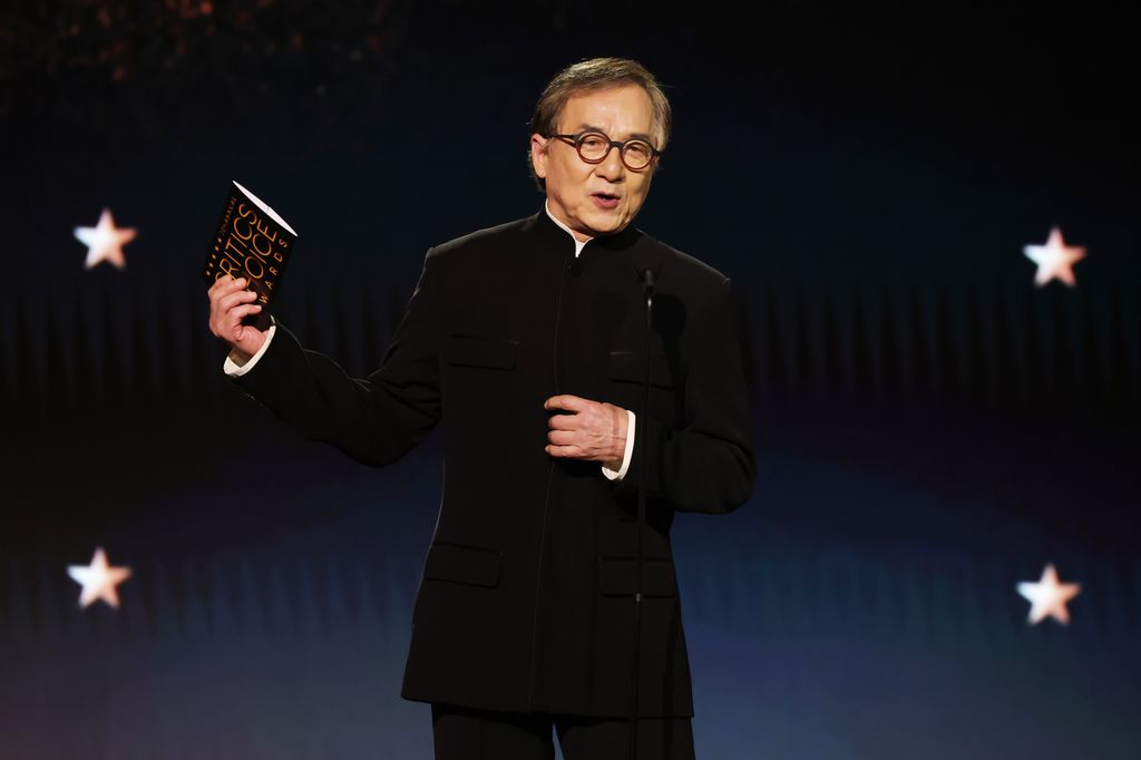 Jackie Chan speaks onstage during the 30th Annual Critics Choice Awards at Barker Hangar on February 07, 2025 in Santa Monica, California