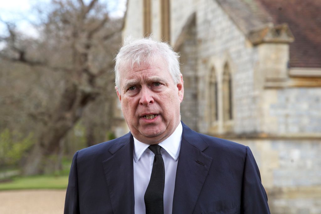 Prince Andrew, Duke of York, attends the Sunday Service at the Royal Chapel of All Saints, Windsor, following the announcement on Friday April 9th of the death of Prince Philip, Duke of Edinburgh, at the age of 99, on April 11, 2021 in Windsor, England