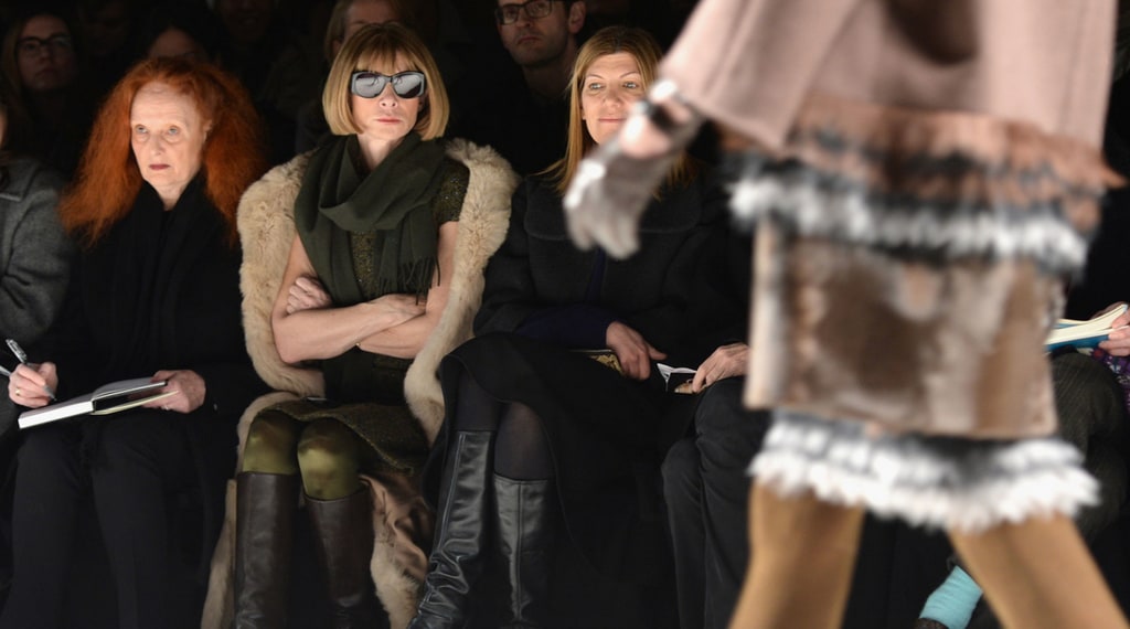 An unimpressed or impressed Anna Wintour sitting front row, we can't tell...