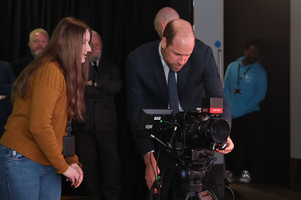 Prince William, Prince Of Wales tries out camera equipment in a state-of-the-art Virtual Production Studio