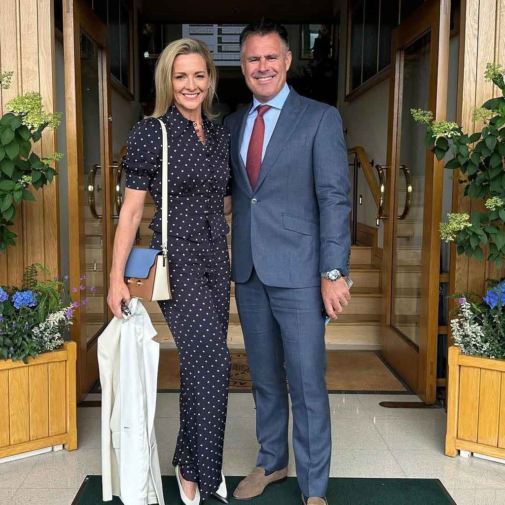 Gabby Logan in LK BEnnett at Wimbledon