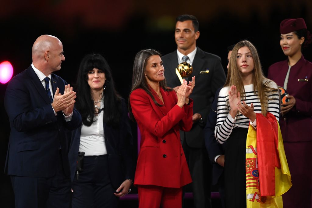Gianni Infantino, President of FIFA, Queen Letizia of Spain and Princess Sofia of Spain applaud team Spain following the FIFA Women's World Cup 2023 Final match between Spain and England in Sydney, Australia