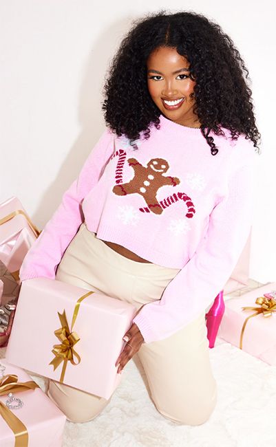 plus size pink gingerbread christmas jumper 