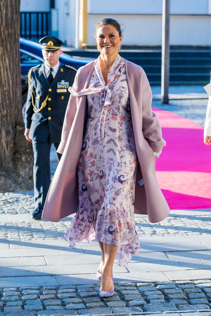 Crown Princess Victoria looked lovely in a printed dress