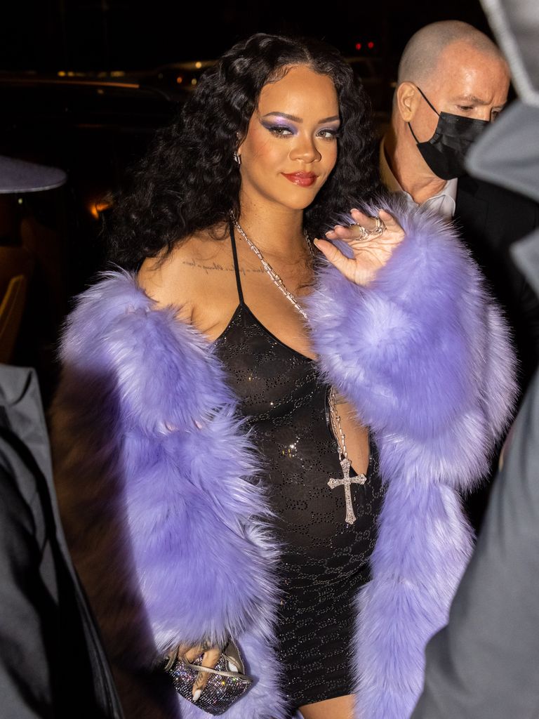 Rihanna is seen during the Milan Fashion Week Fall/Winter 2022/2023 on February 25, 2022 in Milan, Italy. (Photo by Arnold Jerocki/Getty Images)