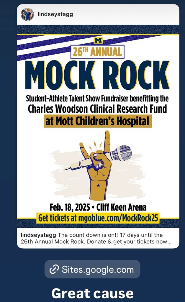 Joaquin Consuelos promotes the 26th annual Mock Rock at the University of Michigan on his Instagram Stories