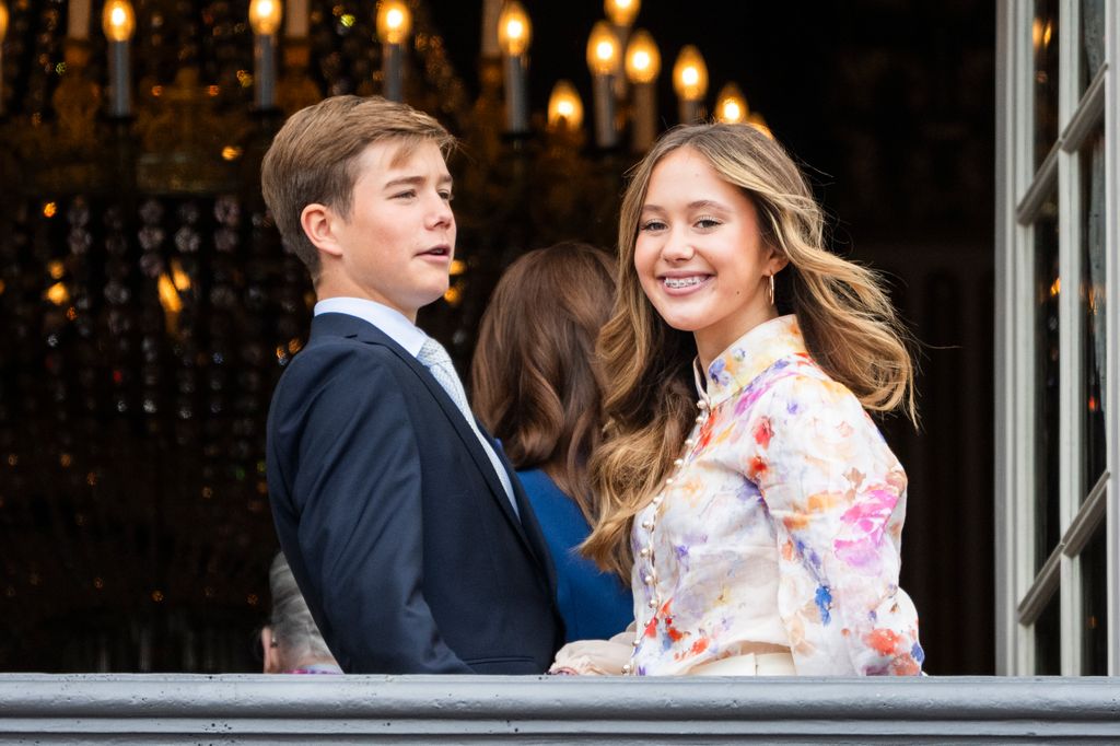 Prince Vincent of Denmark and Princess Josephine of Denmark  appear on the balcony of Frederik VIII's Palace 