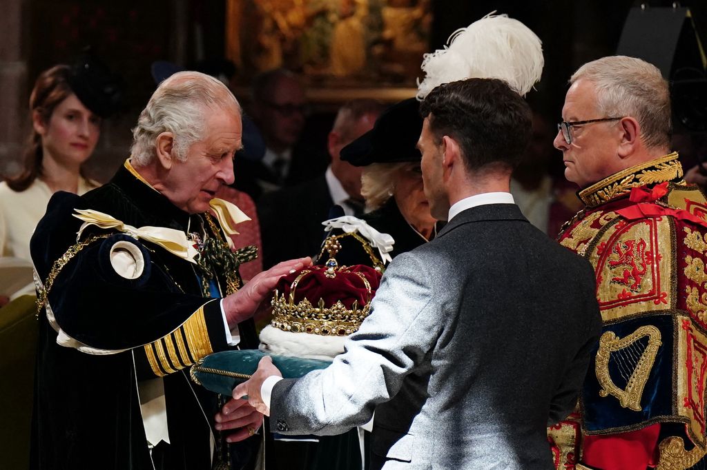 The moment the King is presented with the Crown of Scotland