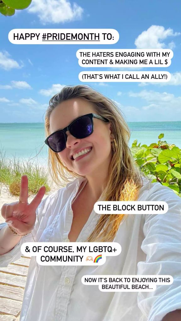 Ava Phillippe thanks the hater as she celebrates Pride Month with a selfie from the beach 