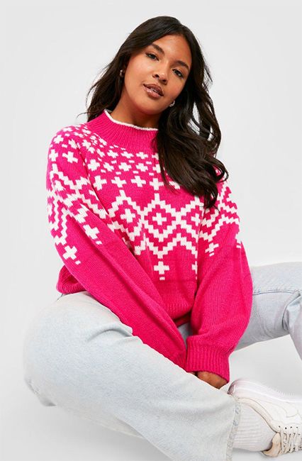 plus size pink and white christmas jumper