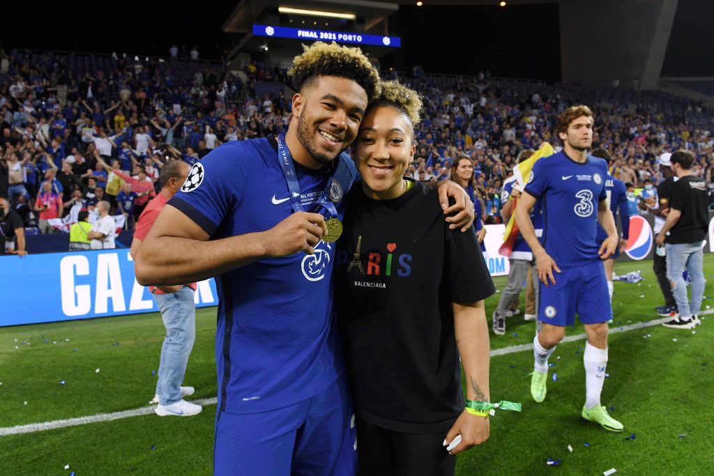 Reece James of Chelsea celebrates with his Sister, Lauren James following victory in the UEFA Champions League Final