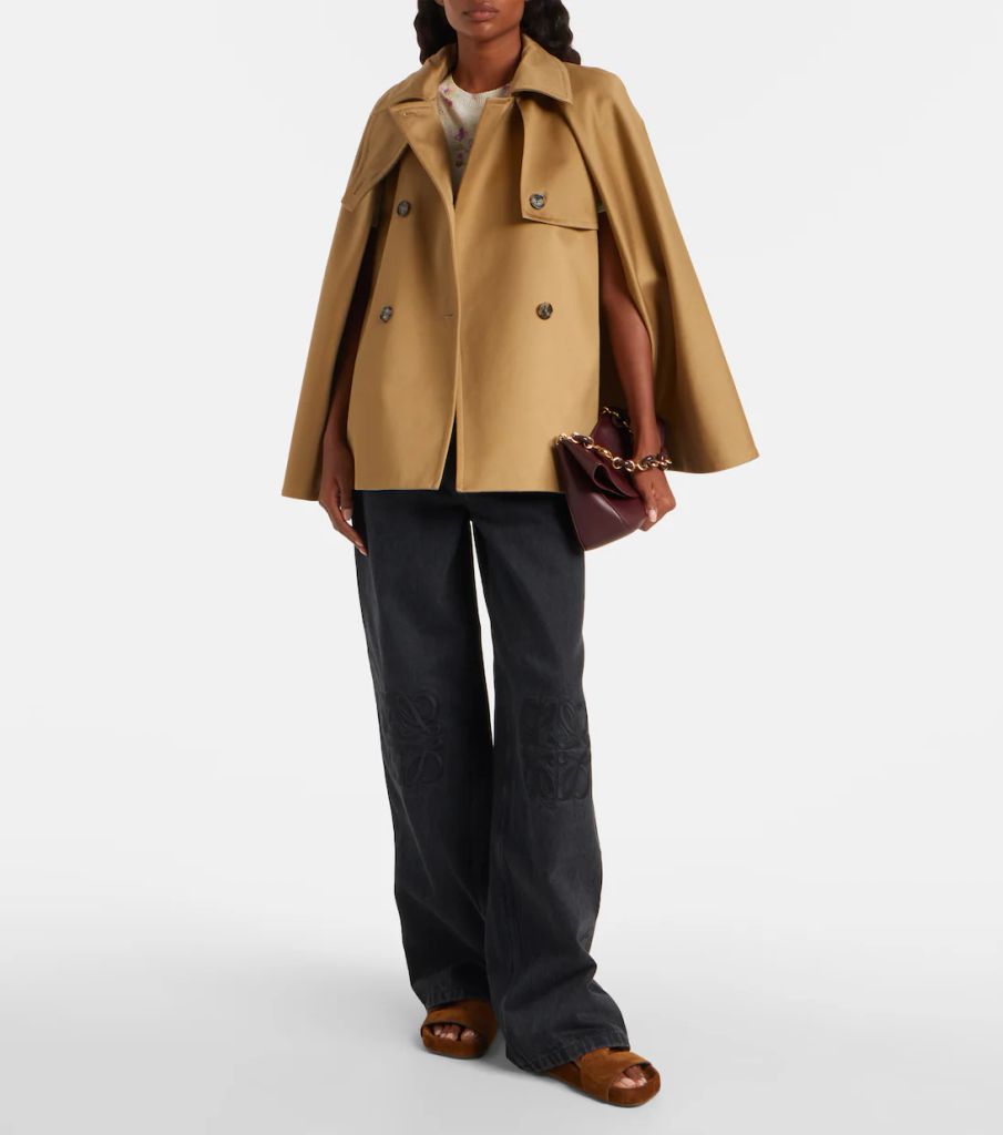 Caped double-breasted cotton gabardine jacket loewe