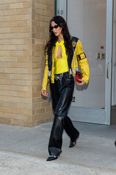 Bella Hadid yellow racer jacket