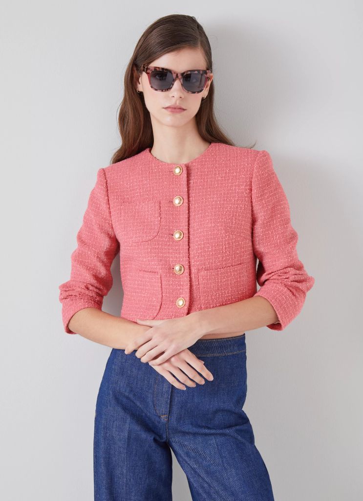 LK Bennett Allie Pink Recycled Cotton Italian Tweed Jacket