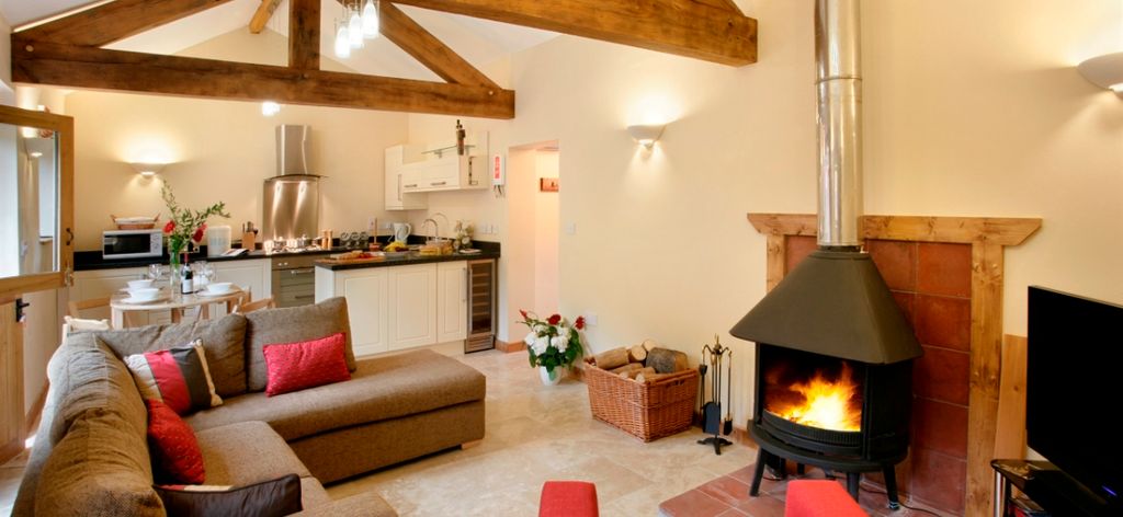 The kitchen and living room at Meadow Byre