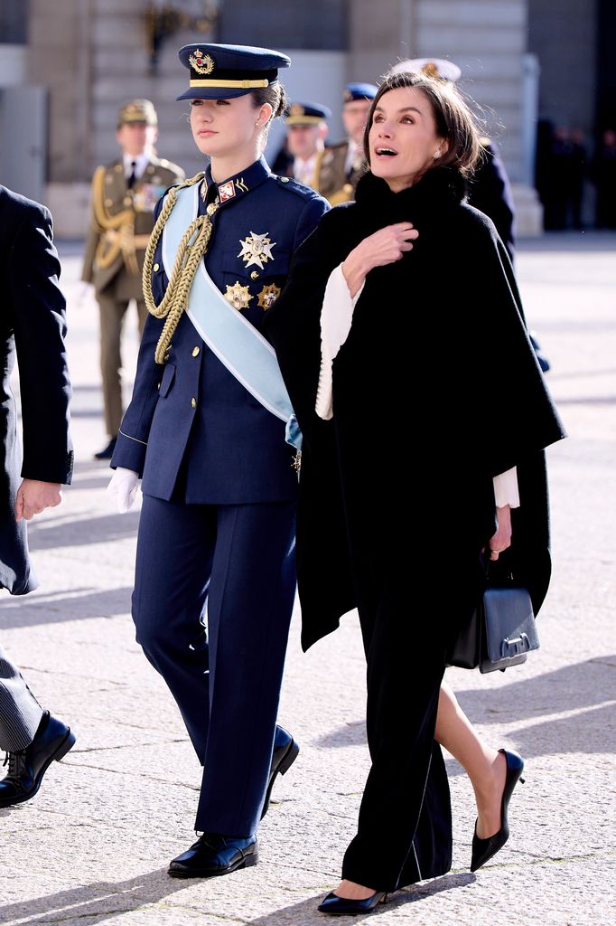 Queen Letizia and Princess Leonor at the Pascua Militar ceremony at the Royal Palace on January 06, 2026 in Madrid, Spain