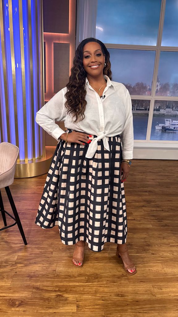 Alison Hammond wearing River Island skirt on This Morning